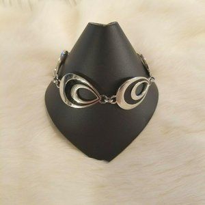 Lotus Geometric Bracelet Steel Black Enamel Art Deco Retro Rave Goth Y2K 3147
